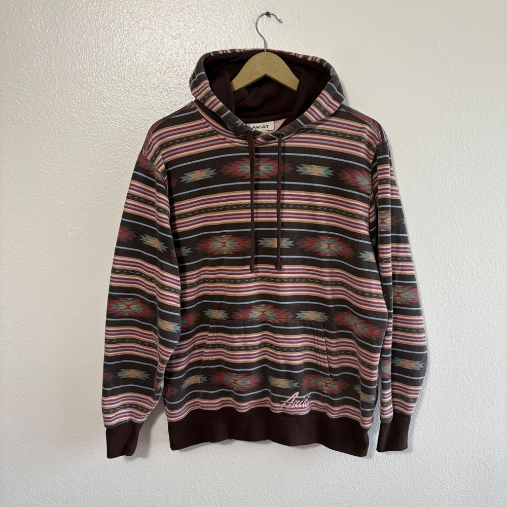 Ariat Women's Large Pink Brown Aztec Southwestern Print Pullover Hoodie